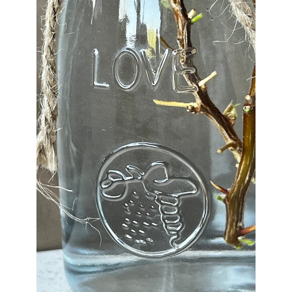 Glass Carafe Wine Water Juice Vase Twine & Bow Embossed w/ Love 8x3”D Wedding - Picture 3 of 10